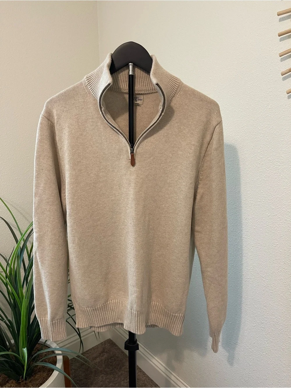 J. Crew Men's Half-Zip Sweater in Light Cream